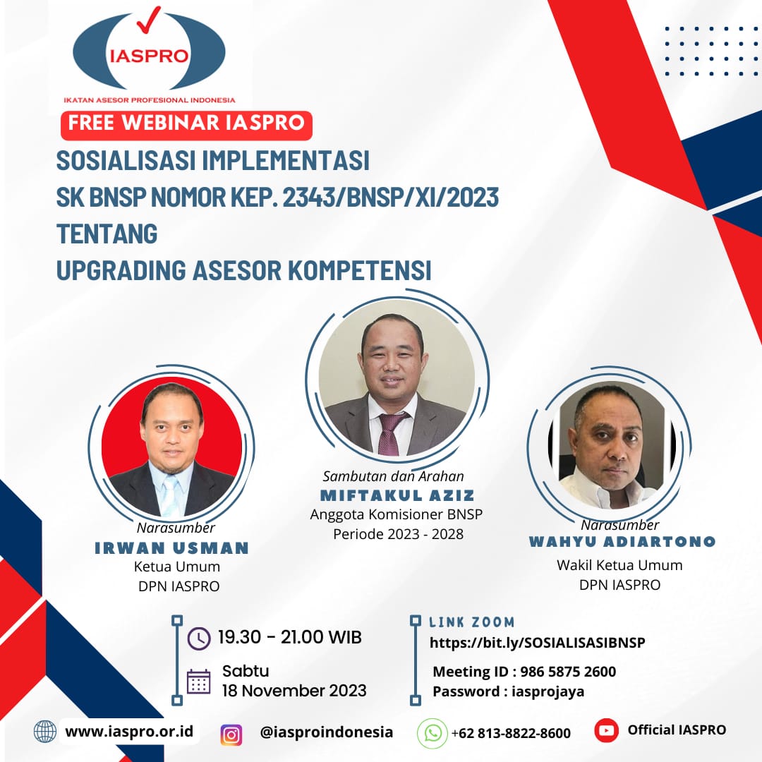 Sosialisasi Implementasi SK BNSP No.Kep 2343BNSPXI2023 Tentang Upgrading Askom